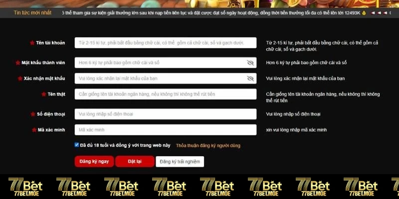 Đăng ký 77BET thành công sau 3 bước siêu đơn giản